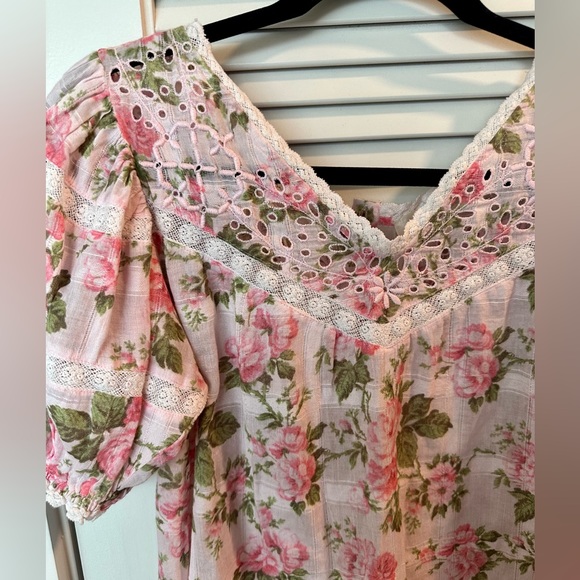 LoveShackFancy Concord Pink Floral Puff Sleeve Top - Picture 16 of 16